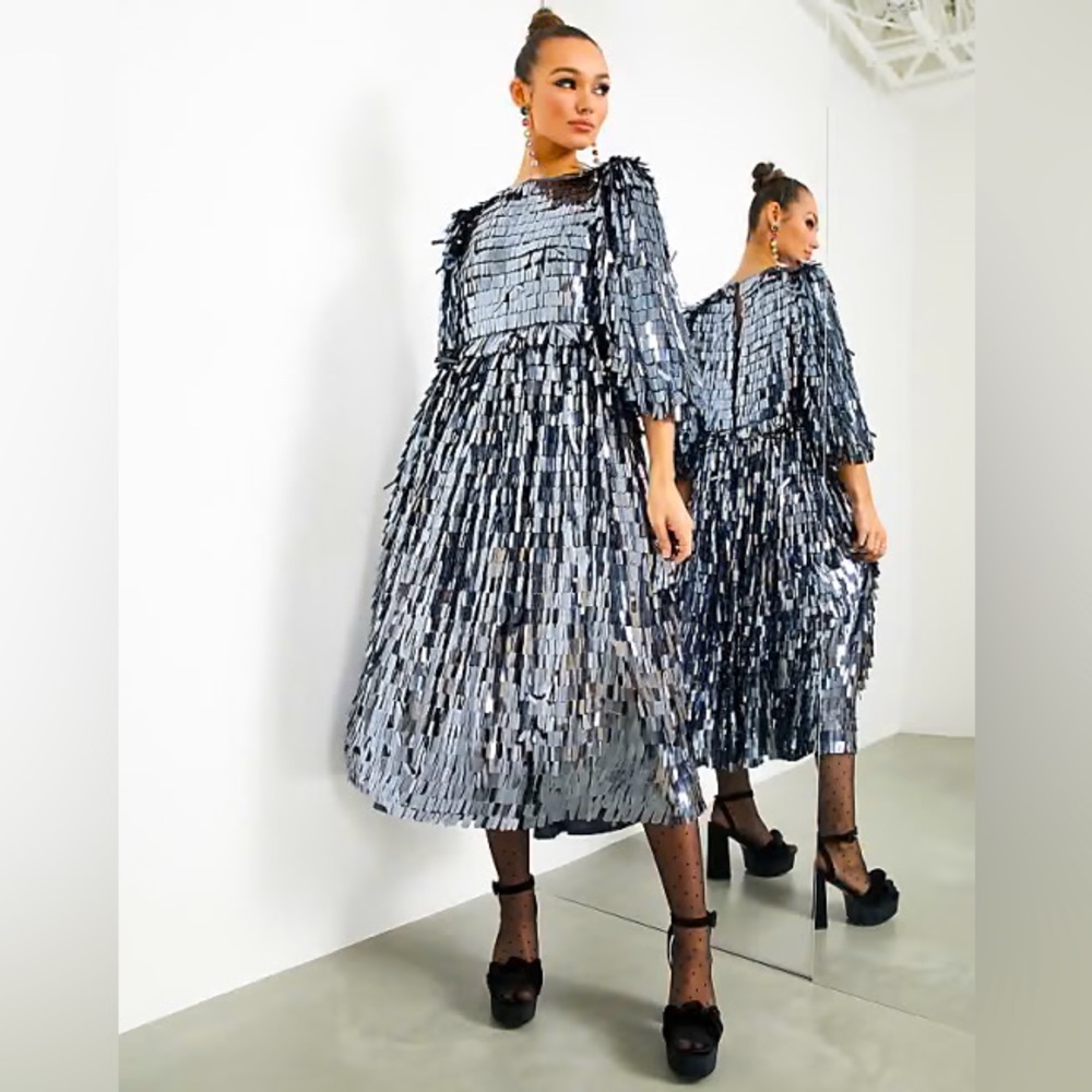 ASOS EDITION Oversized Teardrop Sequin Midi Dress